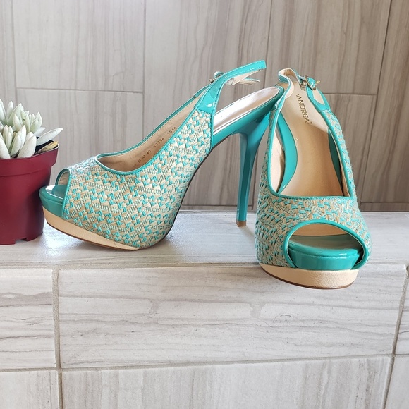 ANDREA FENZI Shoes - Platform Teal Heels